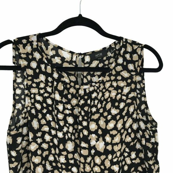 Apt.9 Blouse Women's Sz M Beige Black Shell Sleeveless Round Neck Back Keyhole - Picture 4 of 10